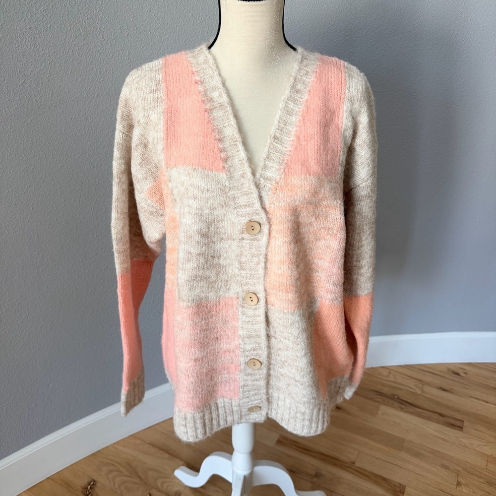 Fate Blush Pink and Oatmeal Beige Cardigan Sweater - NWT